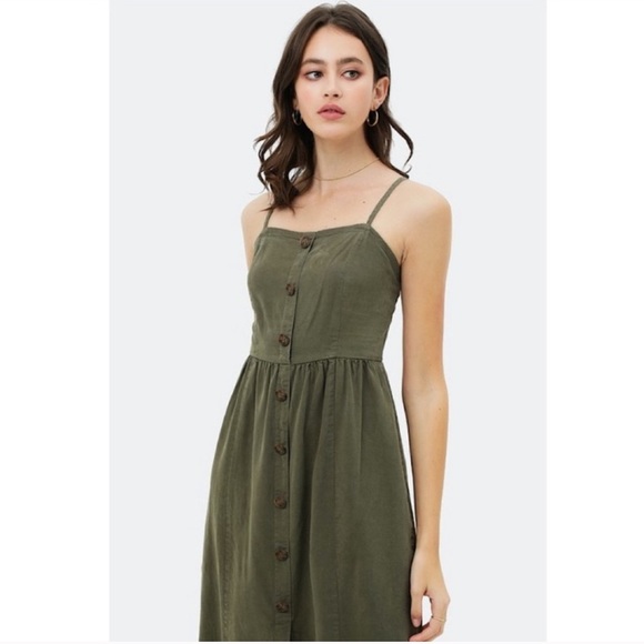 Olive / Army Green Button Down Dress - Picture 4 of 5